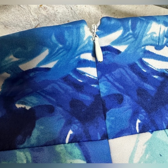 Calvin Klein | Women’s Blue White Sleeveless Zip Closure Sheath Dress, Size 12 - Picture 8 of 15